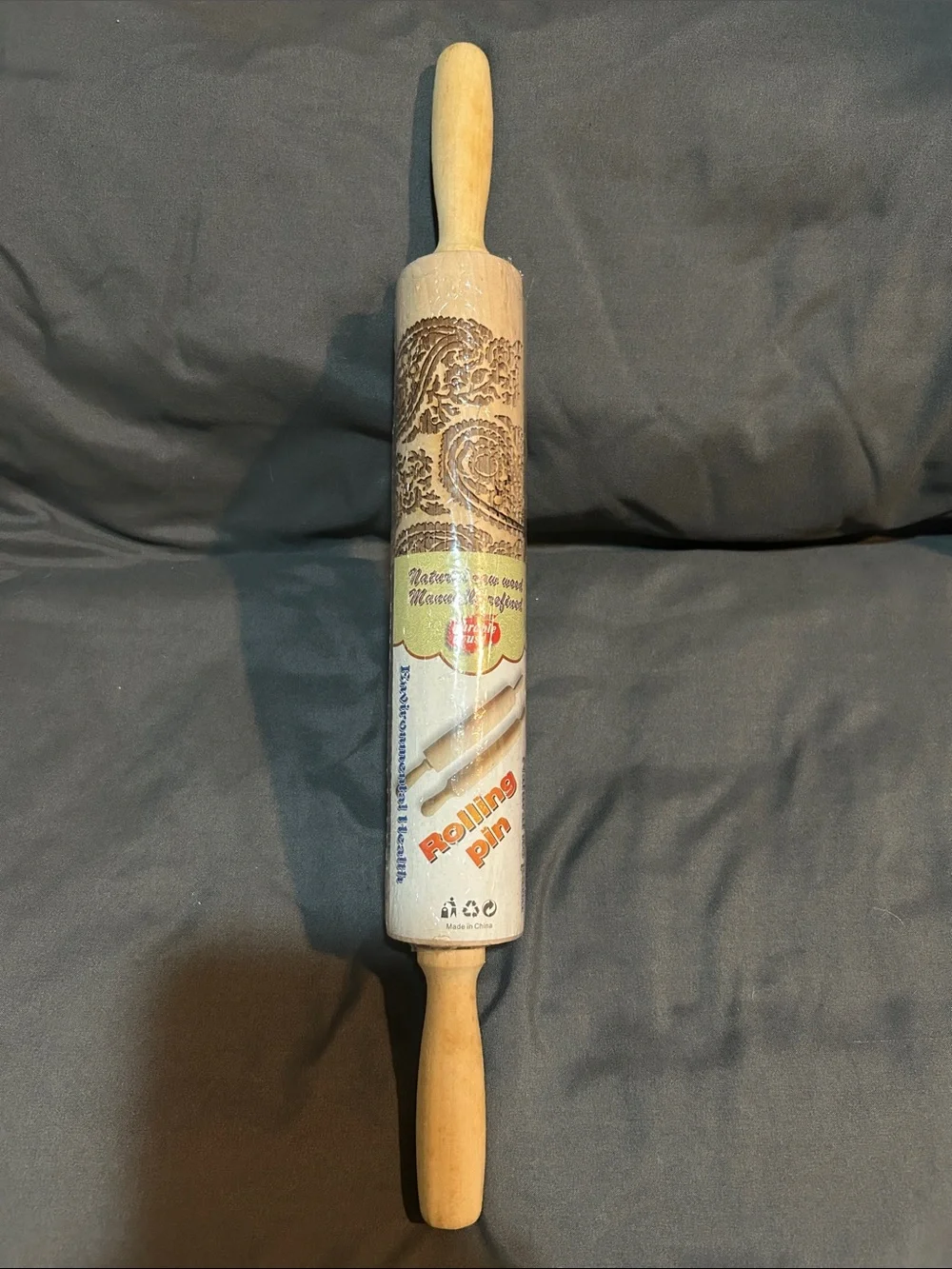 Engraved Wooden Rolling Pin - Light Natural w paisley design